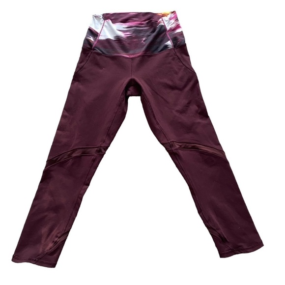 Lululemon Maroon Purple Cropped Leggings Sz 4 w/ Flaw 21” Inseam - Picture 2 of 10